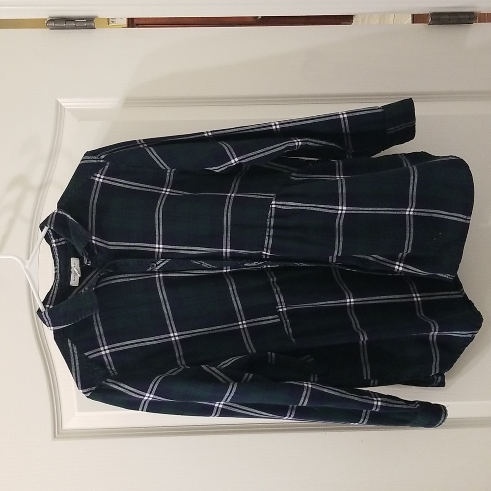 BeachLunchLounge Long Sleeve Green Plaid Button down Shirt Size L